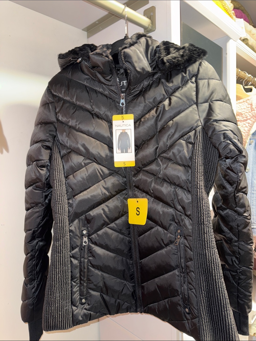 Nautica Women's Black Quilted Hooded Puffer Jacket Size S NWT